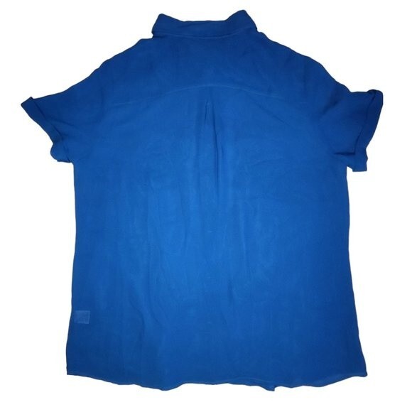 Halogen blue button front sheer collared top sz L - Picture 2 of 11